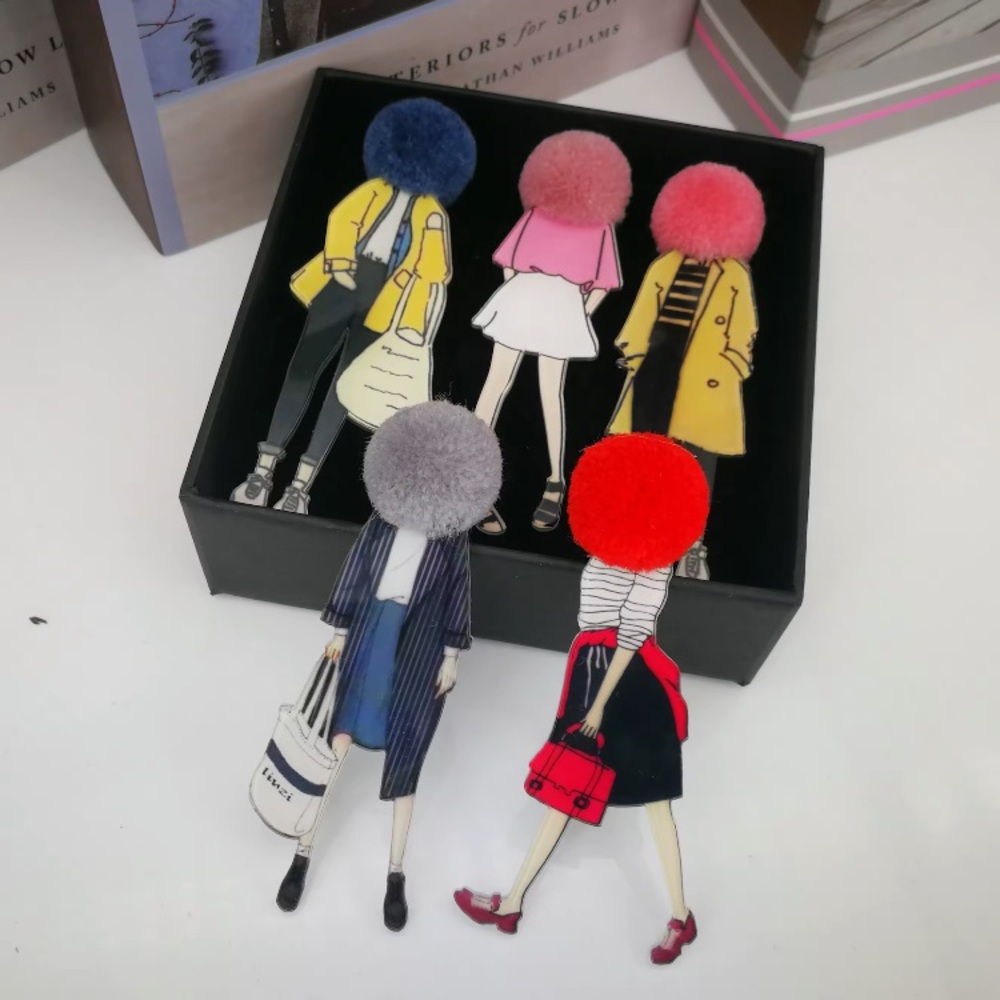 Grey Black Acrylic and Wool Woman Girl Fashion Brooch Pin Large Big Statement